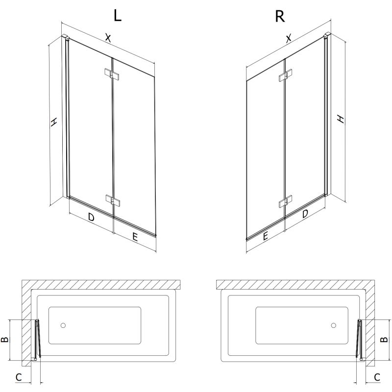 Mexen Mist dušo pertvara, 2-jų dalių, dešinė, 90 x 150 cm, juodas rėmas, juoda - 8A9-090-002-70-70-P