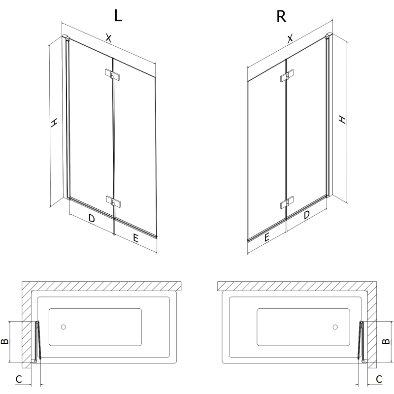 Mexen Mist dušo ekranas, 2 dalių, dešinysis, 120 x 150 cm, juodas rėmas, juoda - 8A9-120-002-70-70-P