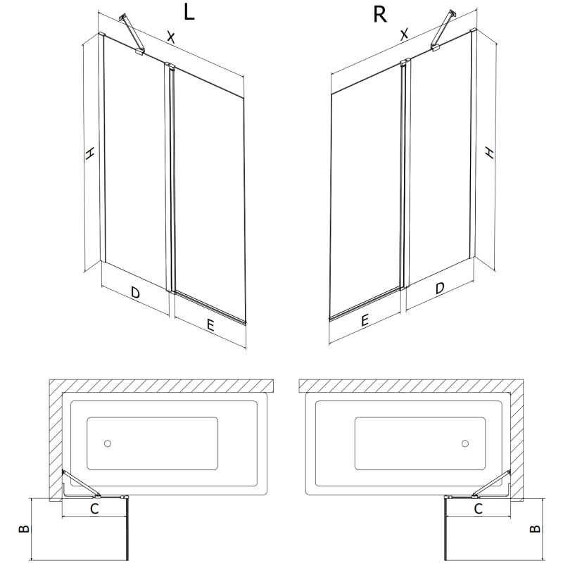 Mexen Mist dviejų dalių vonios ekranas 140 x 150 cm, skaidrus, šlifuotas auksinis - 8A9-140-011-55-00