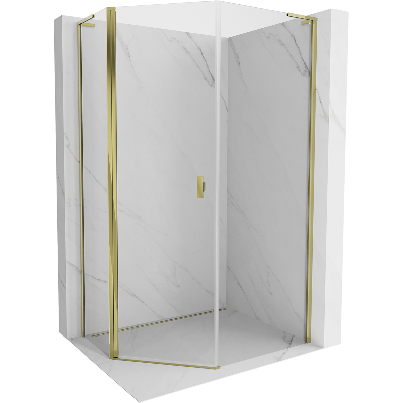 Mexen Mist L asimetrinė penkiakampė dušo kabina, atveriama, 80 x 100 cm, skaidri, auksinė - 8A8L-080-100-50-00