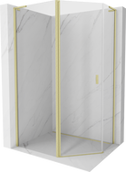 Mexen Mist L asimetriška penkiakampė dušo kabina su atveriamomis durimis 90x80 cm, permatoma, šlifuoto aukso
