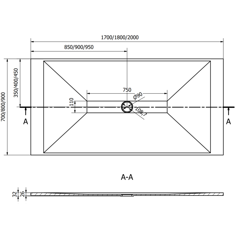 Mexen Toro stačiakampio formos SMC dušo padėklas 180 x 90 cm, juodas - 43709018