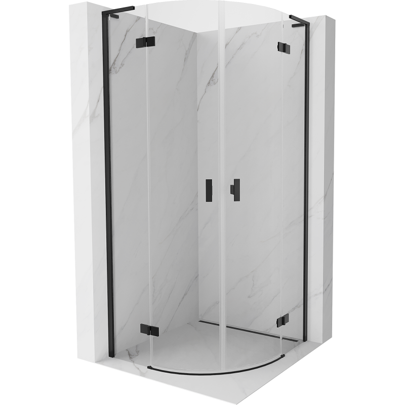 Mexen Mist L pusapvalis dušo kabinas atveriamomis durimis 100 x 100 cm, skaidrus, juodas - 8A33L-100-100-70-00