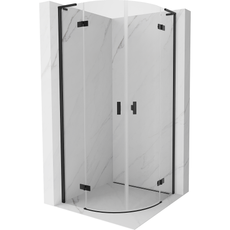 Mexen Mist L pusapvalis dušo kabinas atveriamomis durimis 100 x 100 cm, skaidrus, juodas - 8A33L-100-100-70-00