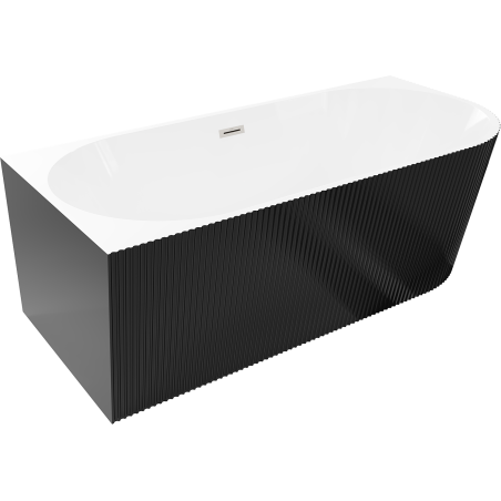 Mexen Silo freestanding corner left fluted bathtub 150 x 75 cm, white/black, brushed nickel overflow - 52891507575L-97