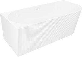 Mexen Silo laisvai stovinti kampinė kairioji rifliuota vonia 150 x 75 cm, balta, baltas persipylimas - 52891507500L-20