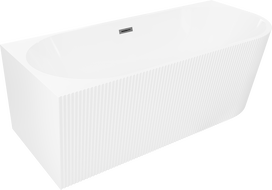 Mexen Silo laisvai pastatoma kampinė vonia, kairinė, rifliuota, 150 x 75 cm, balta, persipilimas šepetuotas ginklo pilkos
