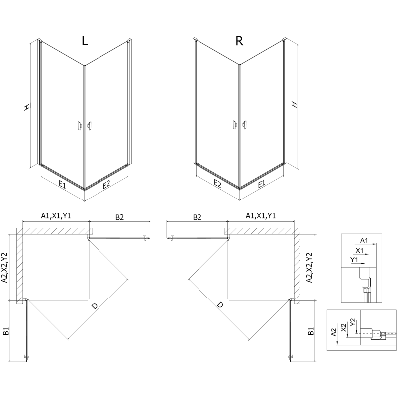 Mexen Mist-B Duo atveriama dušo kabina 100 x 75 cm, skaidri, chromas - 8A2-100-075-01-00