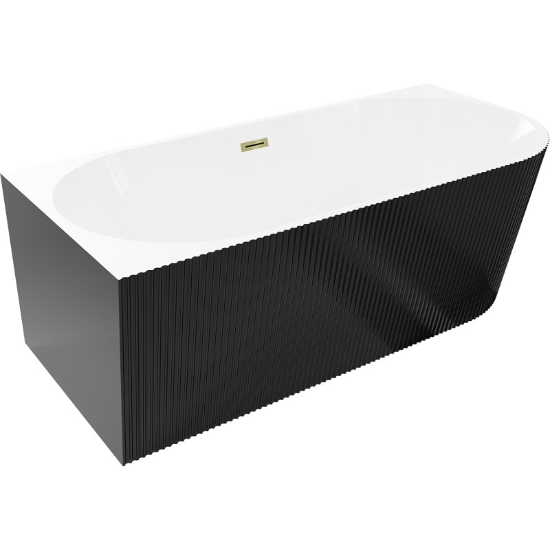 Mexen Silo laisvai pastatoma kampinė vonia kairė rifliuota 170 x 80 cm, balta/juoda, auksinis perpilimas - 52891708075L-50