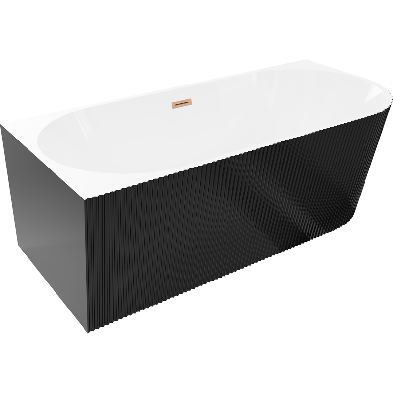 Mexen Silo naujoviška laisvai stovinti kampinė vonia, rifliuota, kairio kampo, 170 x 80 cm, balta/juoda, valcuotas vario