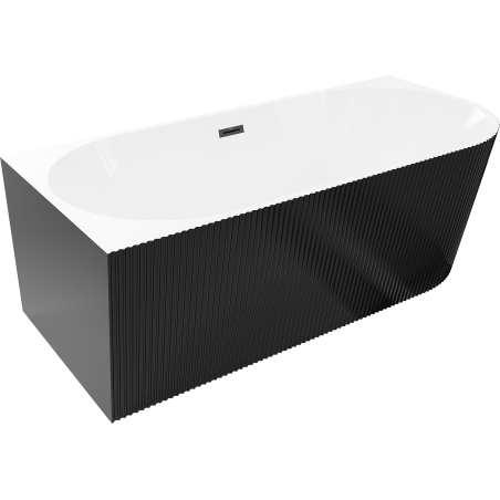 Mexen Silo laisvai pastatoma kampinė kairioji rifliuota vonia 170 x 80 cm, balta/juoda, juodas persipylimas - 52891708075L-70