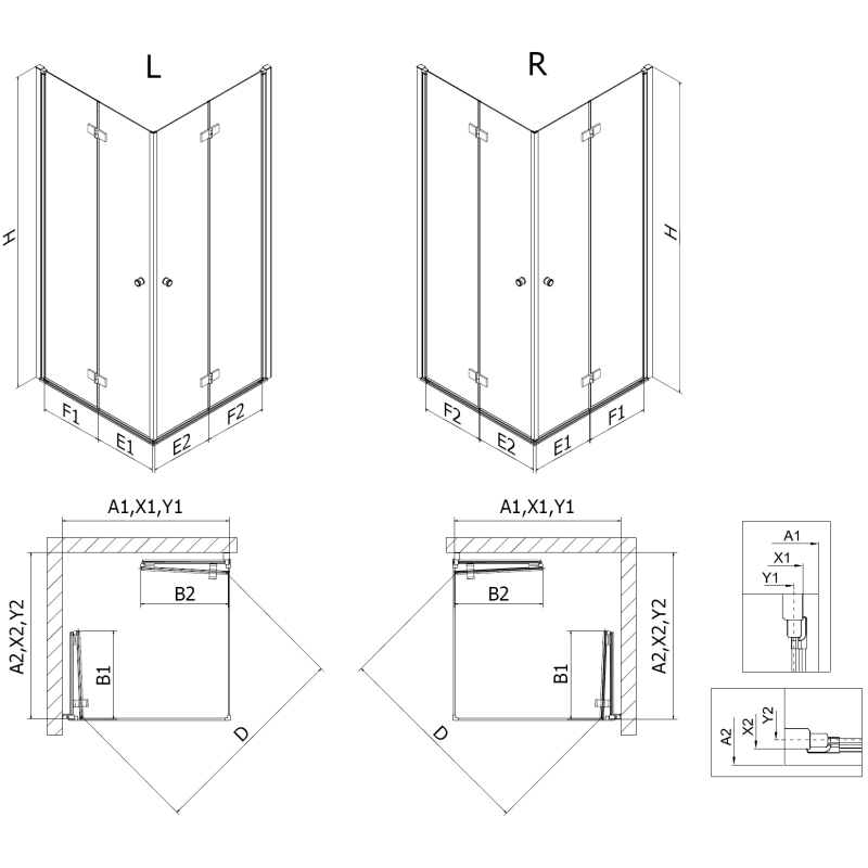 Mexen Mist-F Duo sulankstomas dušo kabina dešinė 100 x 110 cm, skaidri, juoda - 8A6-100L-110P-70-00