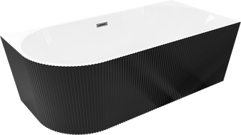 Mexen Silo laisvai stovinti kampinė dešinėje rifliuota vonia 150 x 75 cm, balta/juoda, perpylimo angos gun gray šukuotas