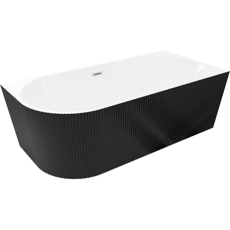 Mexen Silo kampinė laisvai pastatoma vonia, su grioveliais, dešinės pusės, 150 x 75 cm, balta/juoda, šlifuotas nikelio