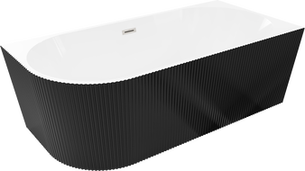 Mexen Silo laisvai pastatoma kampinė dešinė rifliuota vonia 150 x 75 cm, balta/juoda, matinė nikelio perpildymo