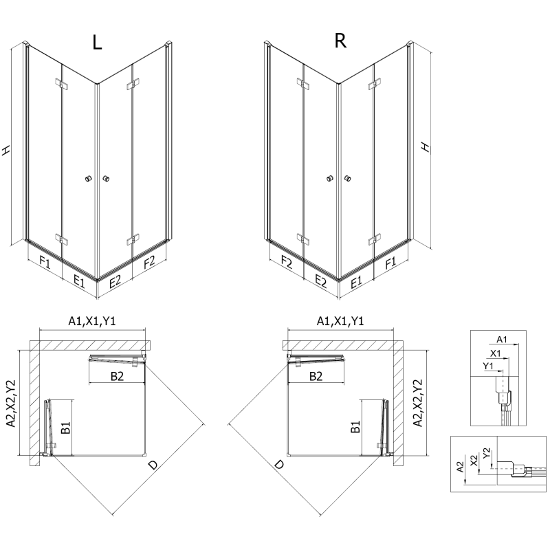 Mexen Mist-F Duo sulankstomas dušo kampas dešininis 105 x 120 cm, permatomas, juodas - 8A6-105L-120P-70-00