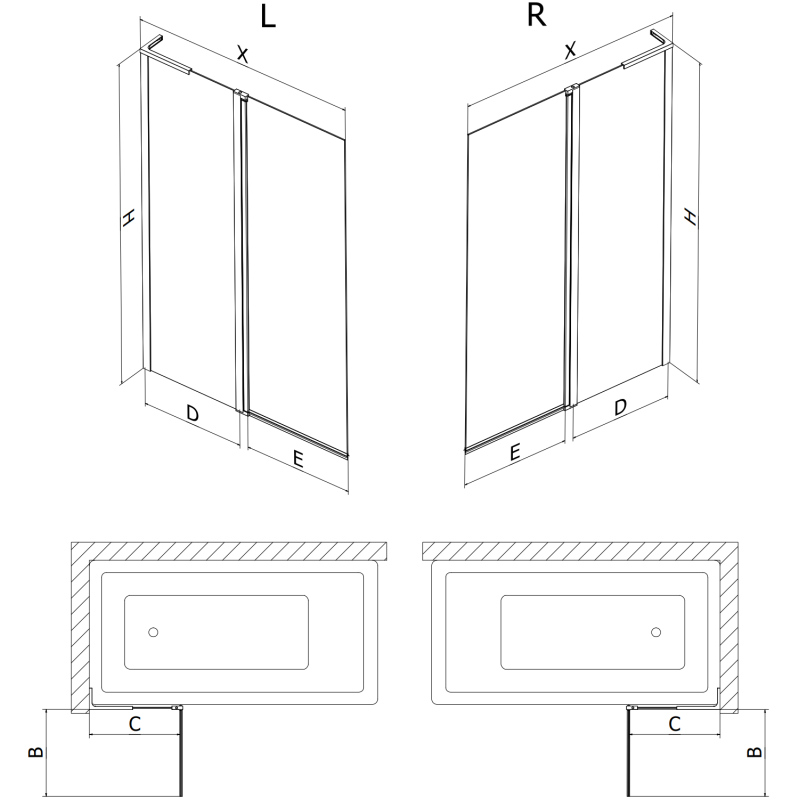 Mexen Mist L vonios ekranas, 2 sparnų 110 x 150 cm, skaidrus, auksinis - 8A9L-110-011-50-00