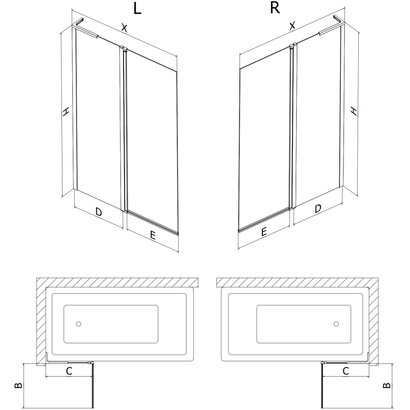 Mexen Mist L vonios ekrano dvisparnė durų sistema dešinė 100 x 150 cm, juodas rėmas, juoda - 8A9L-100-011-70-70-P