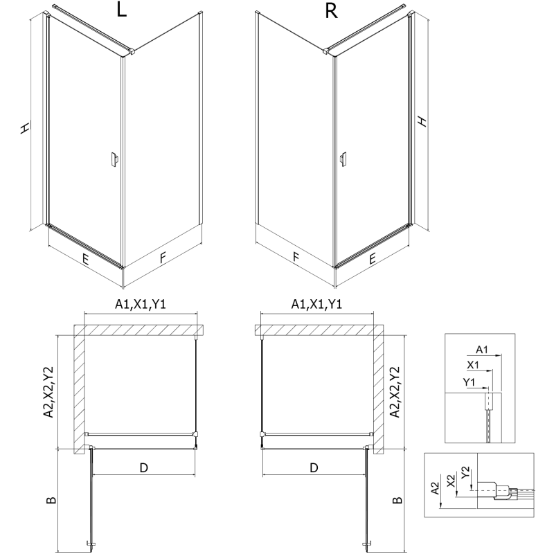 Mexen Mist-B dušo kabina, atidaroma 85 x 80 cm, skaidri, šlifuotas varis - 8A2T-085-080-65-00