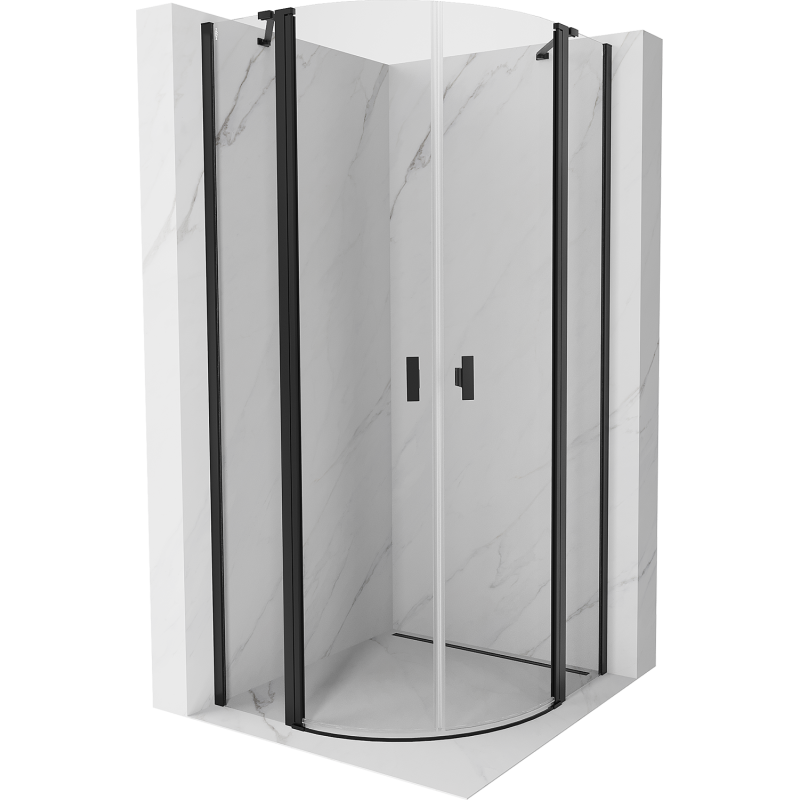 Mexen Mist pusiau apvali dušo kabina su varstomomis durimis 80 x 80 cm, skaidri, juoda - 8A32-080-080-70-00