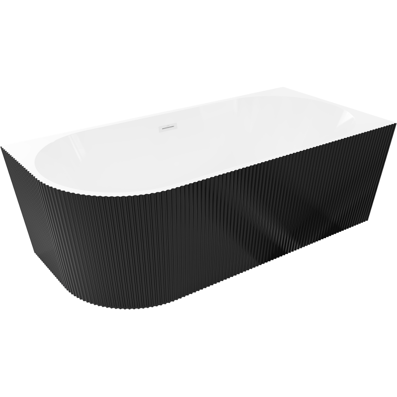 Mexen Silo laisvai stovinti kampinė dešinė rifliuota vonia 170 x 80 cm, balta/juoda, baltas persipylimas - 52891708075P-20