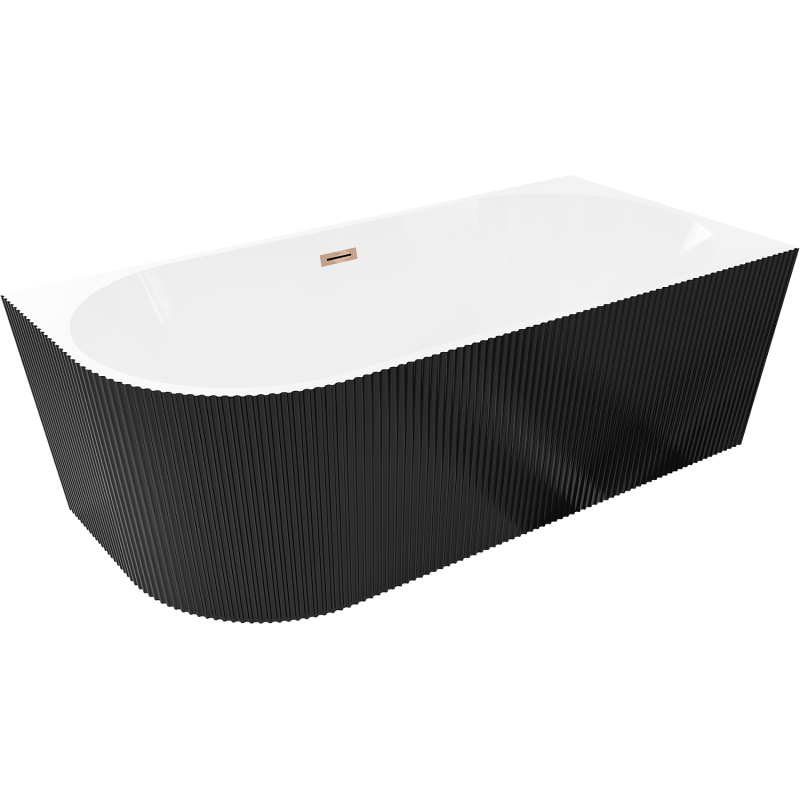Mexen Silo laisvai stovinti kampinė dešinė rifliuota vonia 170 x 80 cm, balta/juoda, perpylimo rožinis auksas - 52891708075P-60