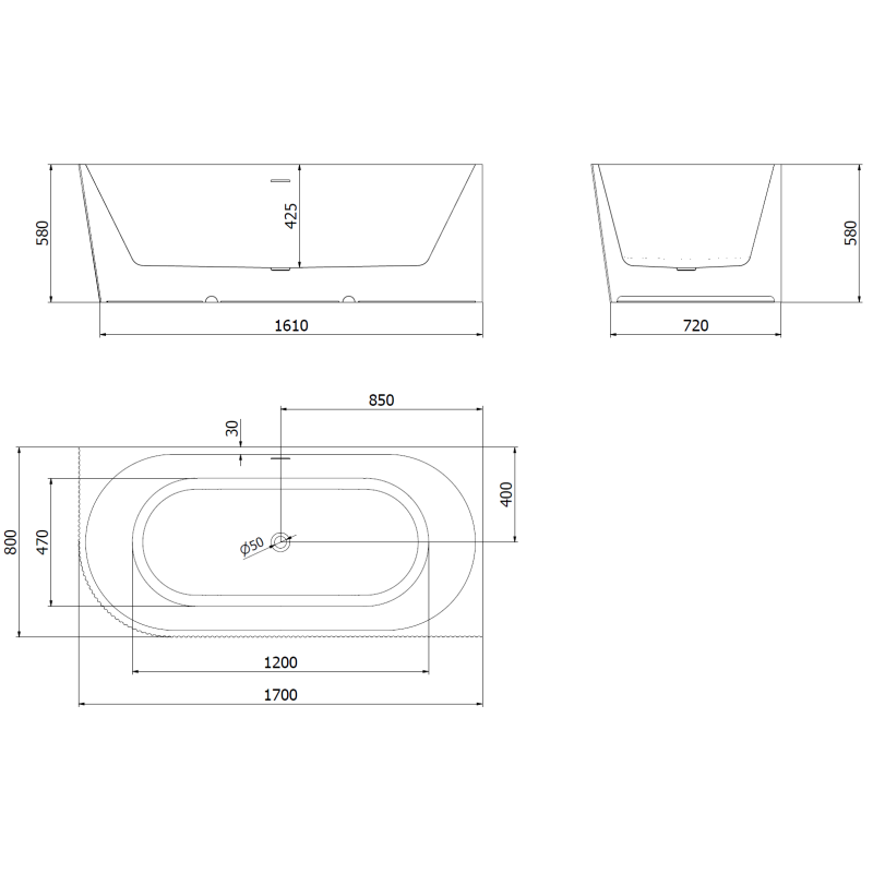 Mexen Silo laisvai pastatoma kampinė dešinė rifliuota vonia 170 x 80 cm, balta/juoda, matinė vario perpylimo - 52891708075P-65