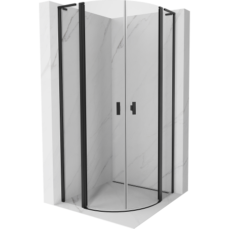 Mexen Mist L pusapvalė dušo kabina su vartomomis durimis 100 x 100 cm, skaidri, juoda - 8A32L-100-100-70-00