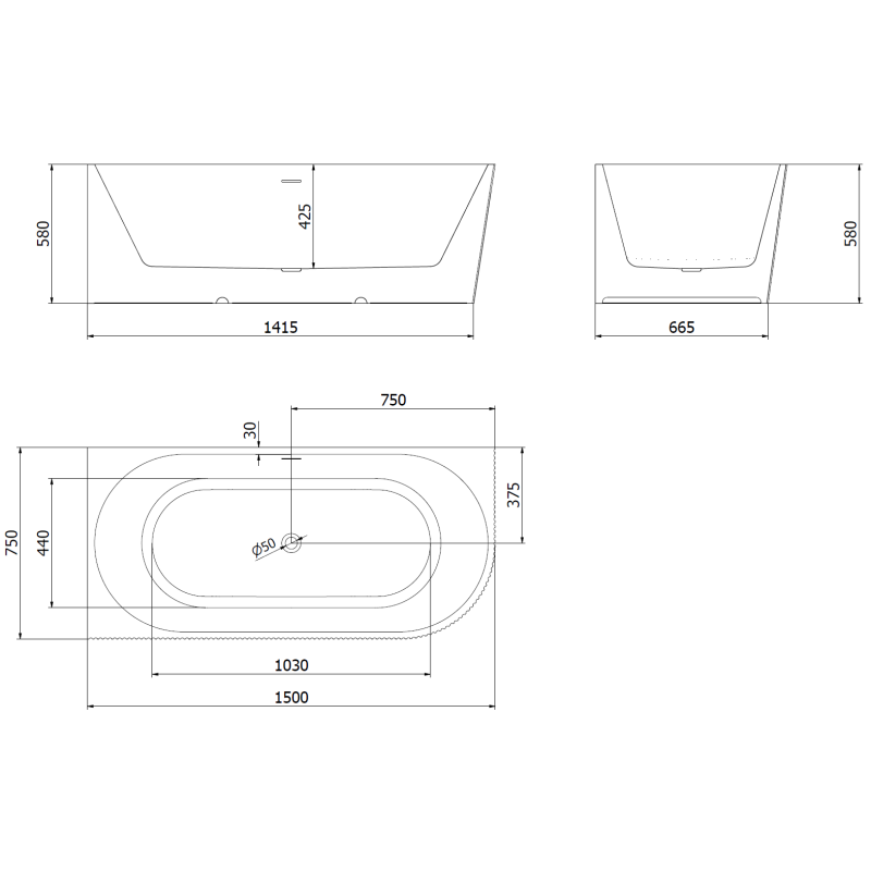 Mexen Silo vonia laisvai pastatoma kampinė kairė rifliuota 150 x 75 cm, balta/pilka, juodas išpylimas - 52891507562L-70