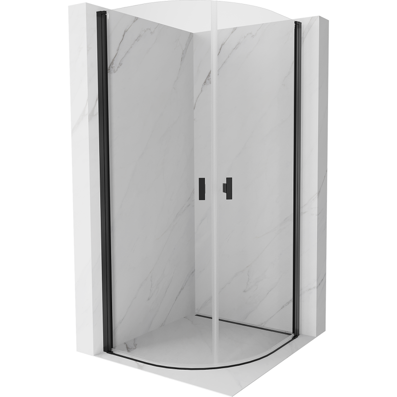 Mexen Mist pusapvalė dušo kabina su durelėmis 90 x 90 cm, skaidri, juoda - 8A31-090-090-70-00