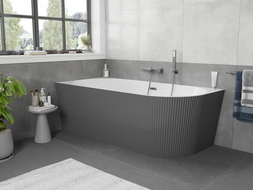 Mexen Silo kairiojo kampo rifliuota laisvai stovinti vonia 170 x 80 cm, balta/pilka, persipylimas gun metal - 52891708062L-95