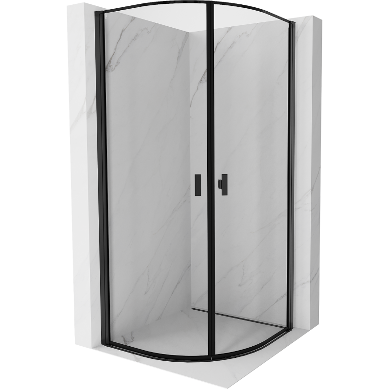 Mexen Mist pusapvalė dušo kabina su vyriais 70 x 70 cm, juodas rėmas, juoda - 8A31-070-070-70-70