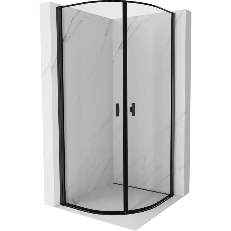 Mexen Mist pusapvalė dušo kabina su atveriamomis durimis, 80 x 80 cm, juodas rėmas, juoda - 8A31-080-080-70-70