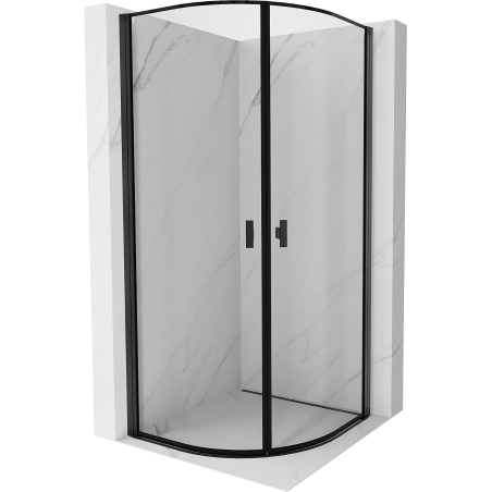 Mexen Mist pusapvalė dušo kabina su varstomomis durimis 90 x 90 cm, juodas rėmas, juoda - 8A31-090-090-70-70