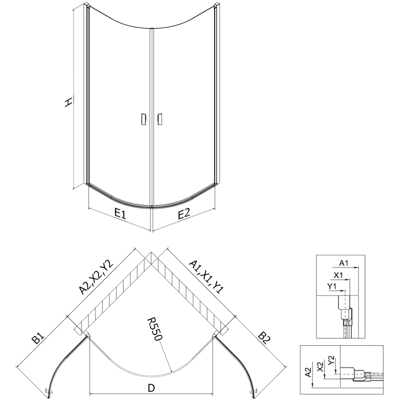 Mexen Mist pusapvalė dušo kabina su atveriamomis durimis 80 x 80 cm, juoda tinklelis, juoda - 8A31-080-080-70-77