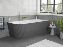 Mexen Silo laisvai pastatoma kampinė vonia dešinė rifliuota 150 x 75 cm, balta/pilka, aukso šepečiu perliavas - 52891507562P-55