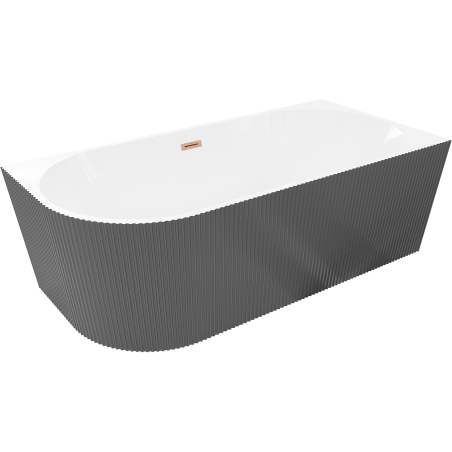 Mexen Silo laisvai pastatoma vonia, kampinė dešinė, rifliuota 150 x 75 cm, balta/pilka, šepečiu valyta vario perpylimas