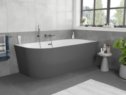 Mexen Silo laisvai pastatoma kampinė dešinė rifliuota vonia 150 x 75 cm, balta/pilka, gun metal perpylimas - 52891507562P-95