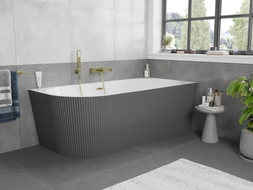 Mexen Silo laisvai pastatoma kampinė dešinė rifliuota vonia 170 x 80 cm, balta/pilka, auksinis šlifuotas nutekėjimas