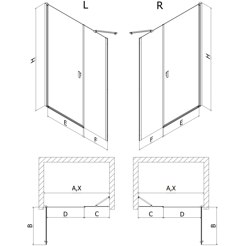 Mexen Mist-B dušo durys atveriamos 110 cm, skaidrios, šlifuotas varis - 8A2-110-001-65-00