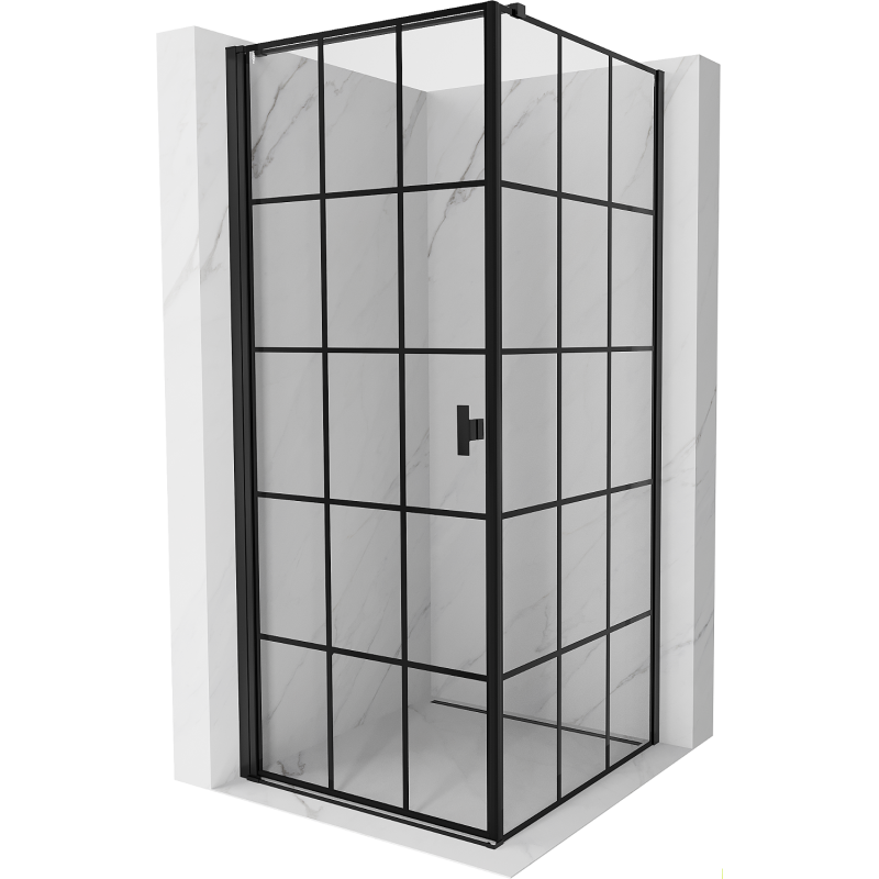 Mexen Mist-B pasukamas dušo kabinas kairysis 90 x 90 cm, juodas tinklelis, juoda - 8A2T-090-090-70-77-L