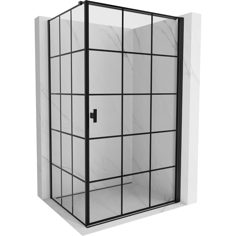 Mexen Mist-B dešinės pusės varstoma dušo kabina 90 x 95 cm, juodas tinklelis, juodas - 8A2T-090-095-70-77-P