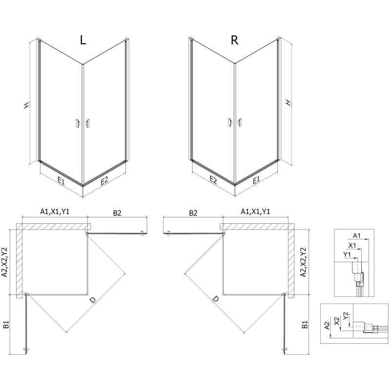Mexen Mist-B Duo stumdomas dušo kabina 70 x 90 cm, juoda rėmas, juoda - 8A2-070L-090P-70-70