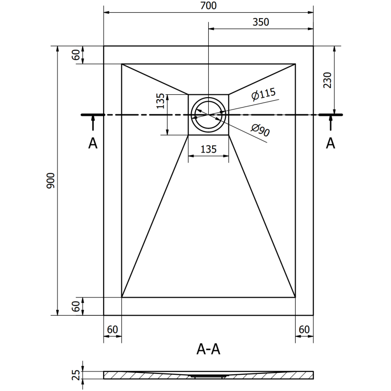 Mexen Stone+ stačiakampis kompozitinis dušo padėklas 90 x 70 cm, juodas - 44707090