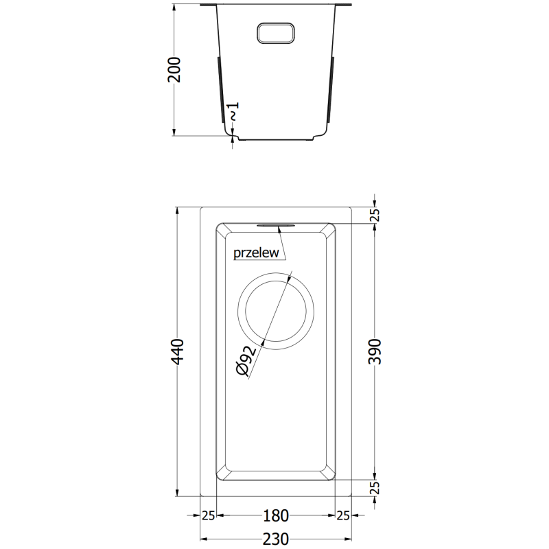 Mexen Trixo plieninė praustuvė 1 kamerų 230 x 440 mm, varis HC - 6411221000-65HC