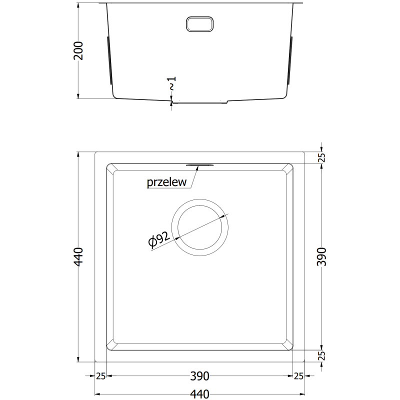 Mexen Trixo plieninė vienos sekcijos kriauklė 440 x 440 mm, auksinė - 6413441000-55