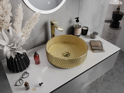 Mexen Aura stiklinis praustuvas stalviršiui 39 x 39 cm, auksinis - 24013952