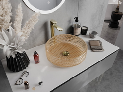 Mexen Aura stiklo antstalinis praustuvas 39 x 39 cm, rožinis auksas - 24013968