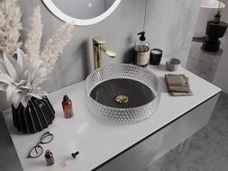 Mexen Aura stiklinis praustuvas ant stalviršio 39 x 39 cm, skaidrus/juodas - 24013971