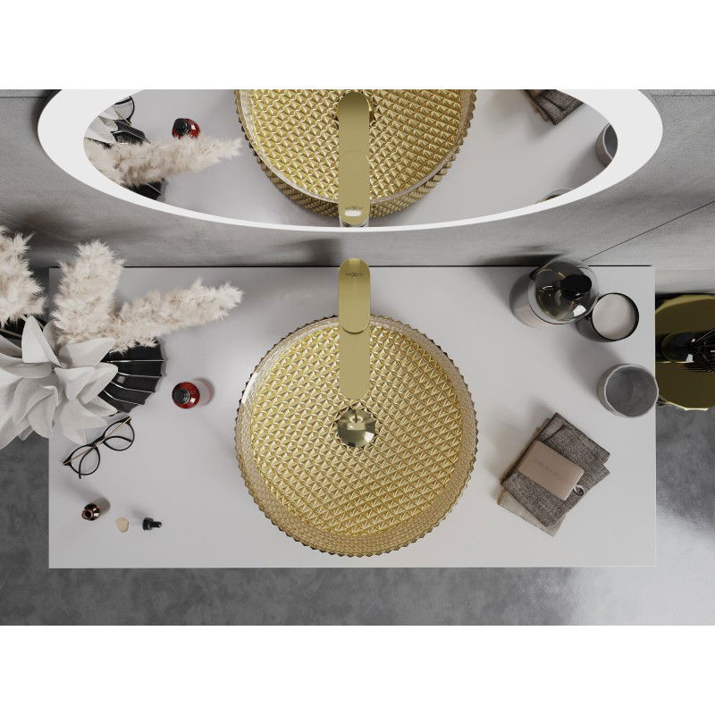 Mexen Aura stiklinis praustuvas stalviršiui 39 x 39 cm, auksinis - 24013952